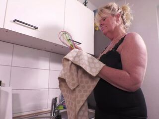 Real mature mom fucks her ass and fuckbox in the kitchen